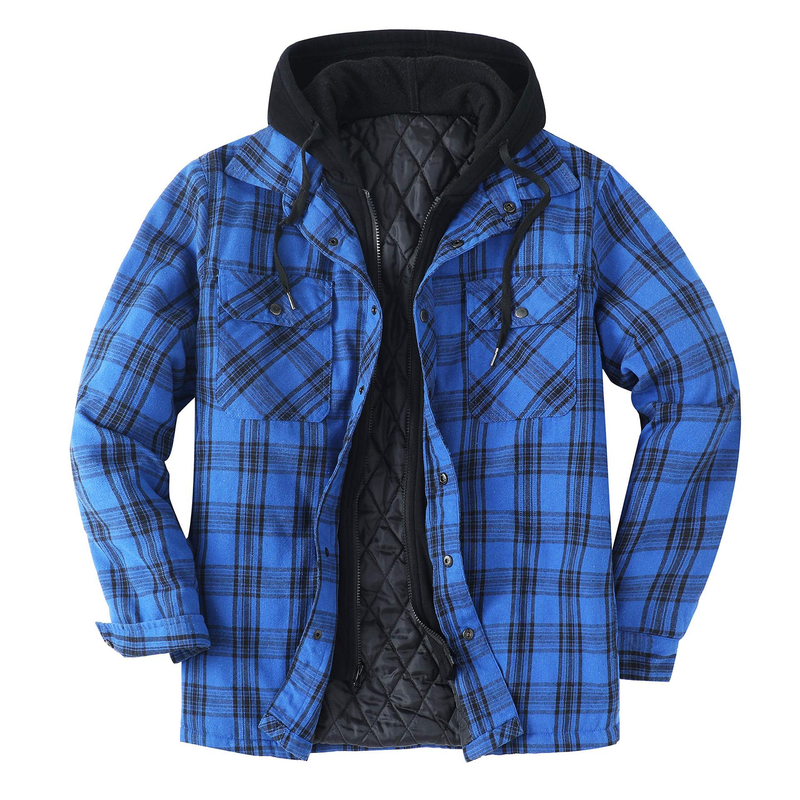 Ropa para hombre, estilo otoño e invierno, abrigo de algodón grueso a cuadros, chaqueta con capucha holgada de manga larga_voghion.com