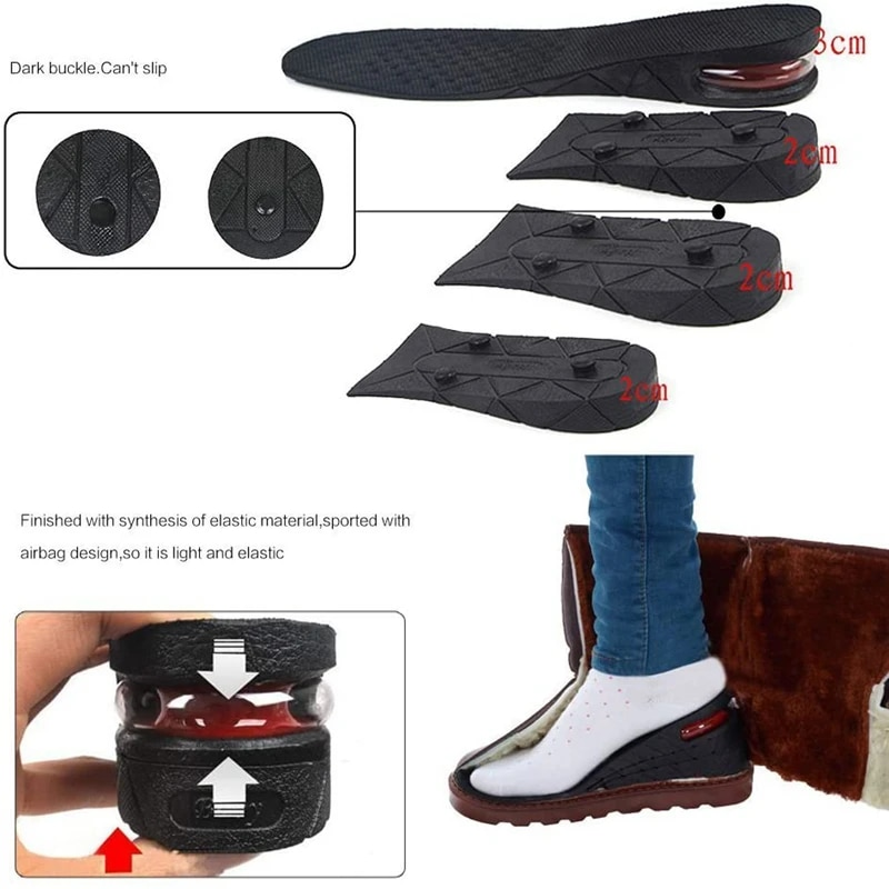 Palmilhas de aumento de altura almofada de sapato de ar inserção de elevador masculino feminino 3-9cm palmilha invisível variável corte ajustável mais alto_voghion.com