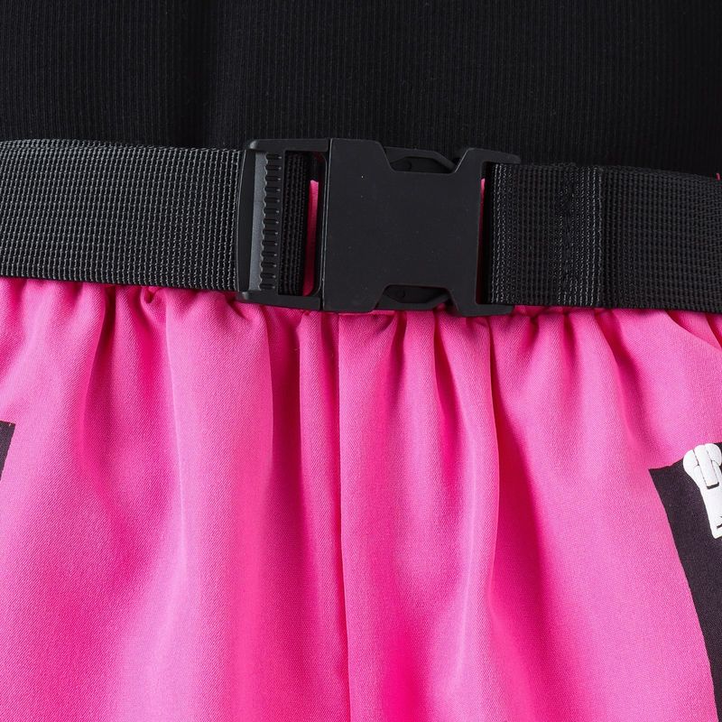 Mother & Kids Children's Clothing European and American Autumn and Winter High-neck Letter Printed Top + Trendy and Fashionable Work Pants + Belt Set_voghion.com