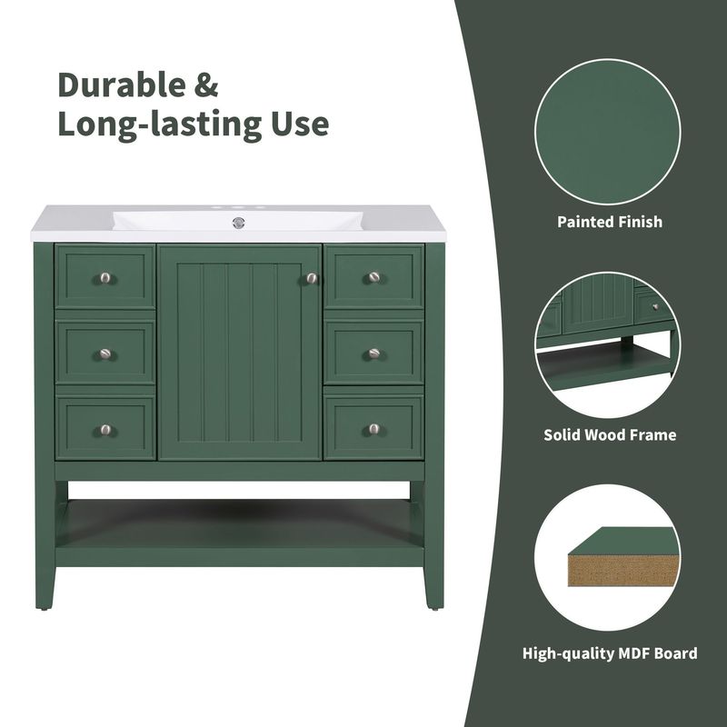 36" Bathroom Vanity With Sink Combo, One Cabinet And Three Drawers, Solid Wood And MDF Board_voghion.com