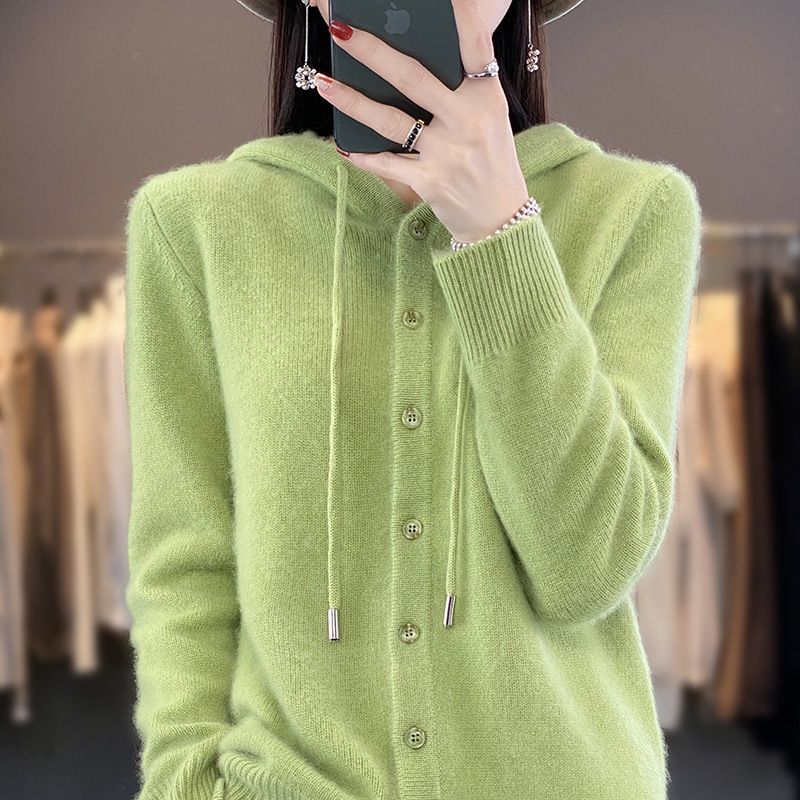 Cardigan lavorato a maglia con cappuccio, nuovo colore solido autunnale per donna, maglione corto e largo, felpa con cappuccio_voghion.com