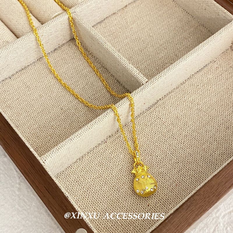 Anno fortunato~piccola borsa portafortuna in oro con collana intarsiata di diamanti, design di nicchia, temperamento semplice, moda versatile_voghion.com
