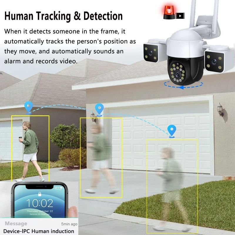 QD22 Three-screen Surveillance Camera WiFi Version Three-eye Ultra-high-definition Outdoor Waterproof Panoramic_voghion.com