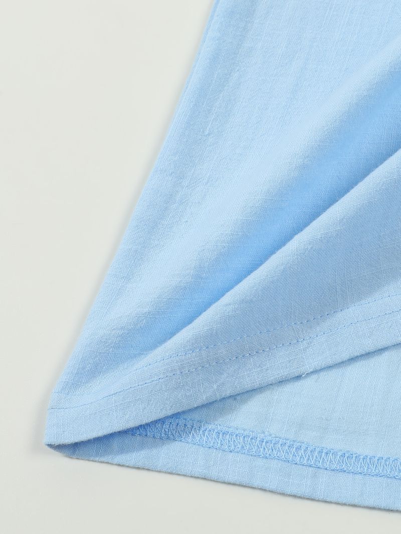 Camicia da uomo a maniche corte in lino e cotone – Collo alto traspirante, vestibilità comoda, casual (S-XXXL, blu navy/bianco/albicocca)_voghion.com