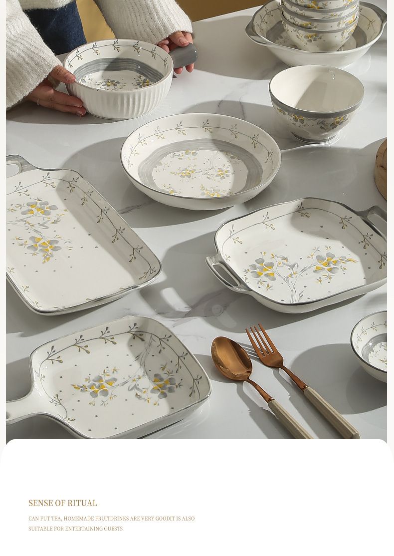 Seramik Yemek Takımı - Ev İçin 16 Parça Kase ve Tabak Seti Eşleşen Tabaklarla Şık Pirinç/Erişte Kaseleri (Bulaşık Makinesi ve Mikrodalga Fırında Yıkanabilir)_voghion.com
