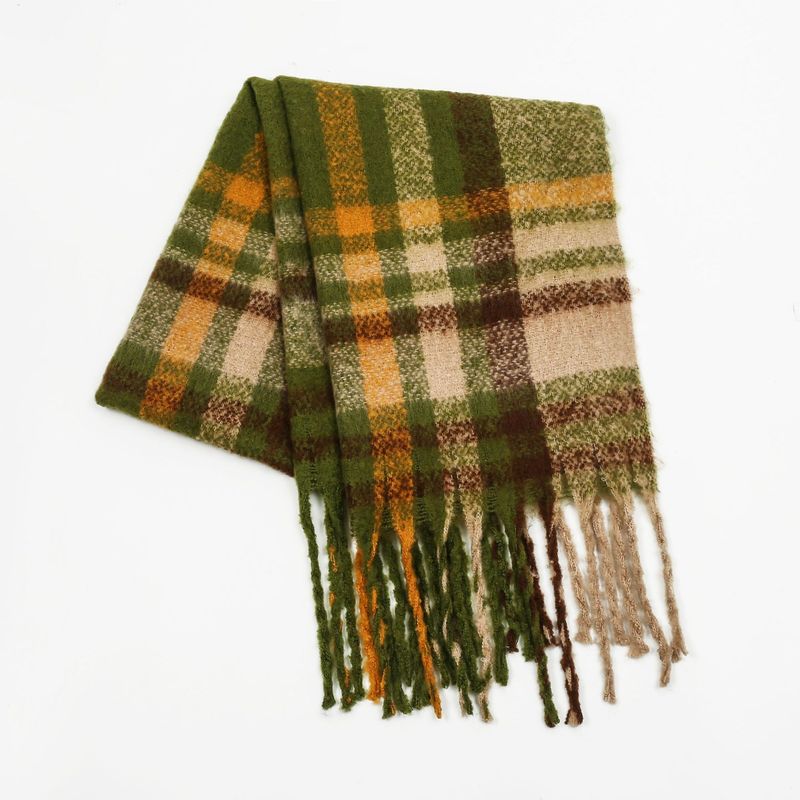Écharpe à carreaux en mohair pour femme, châle d'hiver chaud et épais à carreaux avec franges, élégant et polyvalent, idéal pour le bureau décontracté._voghion.com