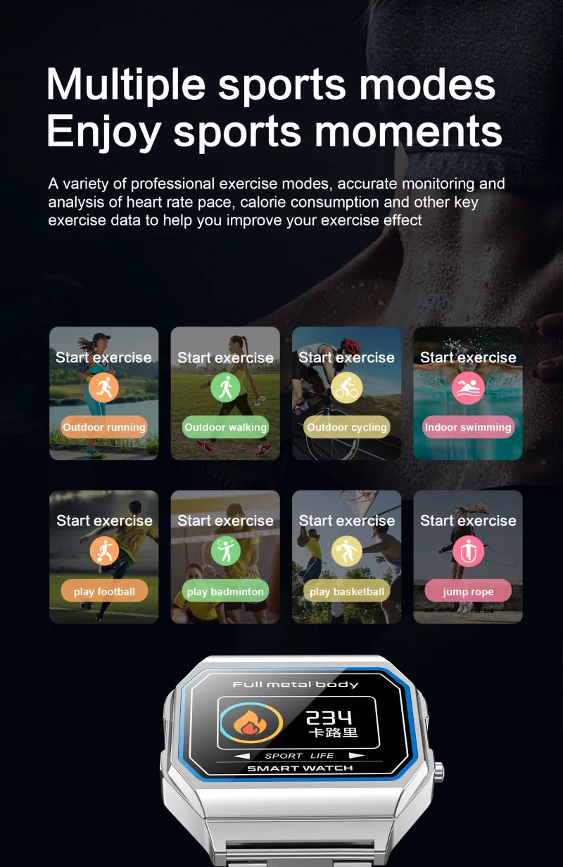 KW18 Sport-Smartwatch für Herren, modisches Design, silberfarbenes Edelstahlgehäuse, IP67 wasserdicht, Blutsauerstoffmessung, Anruffunktion, kompatibel mit Android und iOS_voghion.com