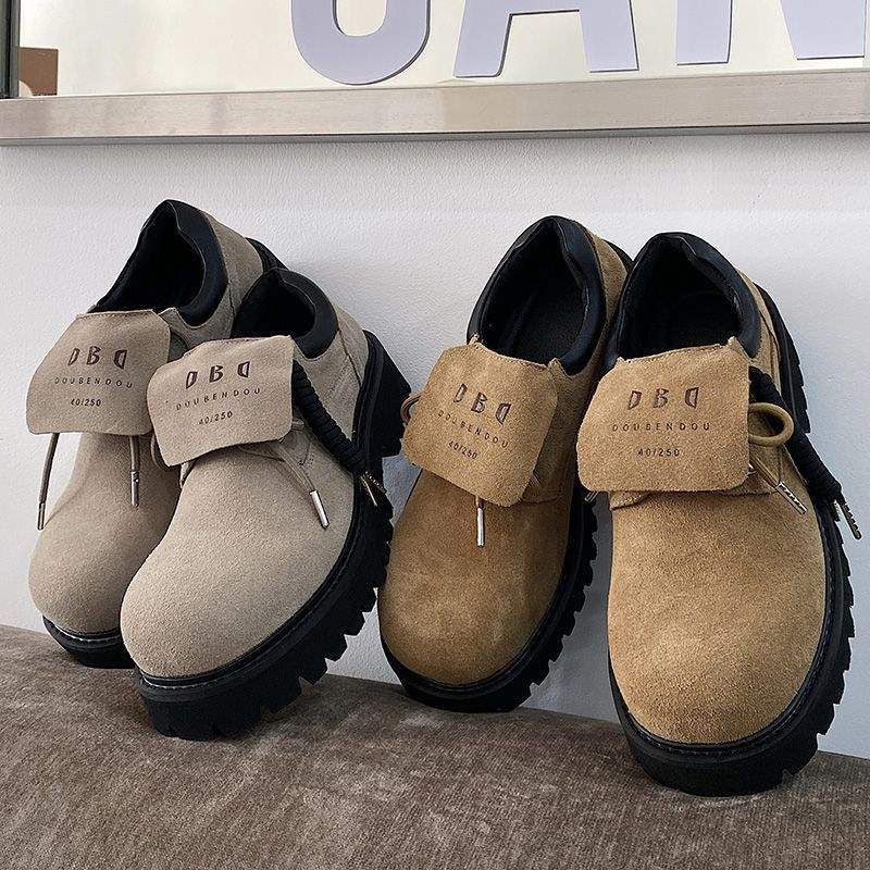 ShoeVault 2025 New Style Cowhide Big Toe Derby For Men Suede Leather Shoes Internet Celebrity Hot Item British Soft Sole_voghion.com