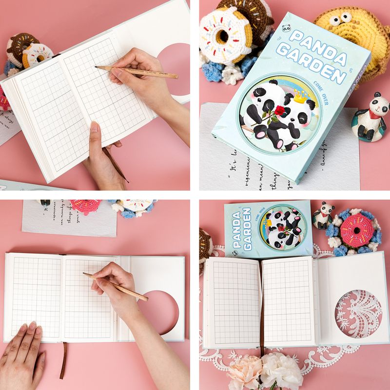Education & Office Supplies Cute Cute Pet Series Flower Panda Cover Triple Folding Notebook Student Classroom Record Book_voghion.com