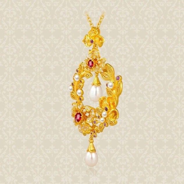 Neuer Anhänger aus Perlen im antiken Stil im chinesischen Stil mit Steinbesatz in Meeresblau_voghion.com