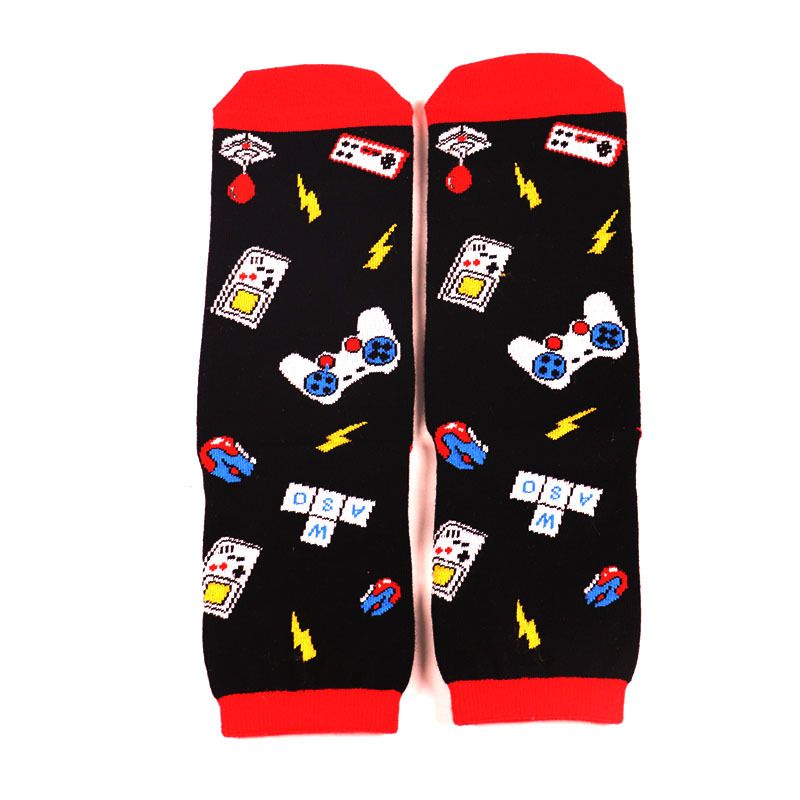 2025d Game Jacquard Casual With Letter Sole, Non-Slip Floor Mid-Calf Cotton Socks_voghion.com