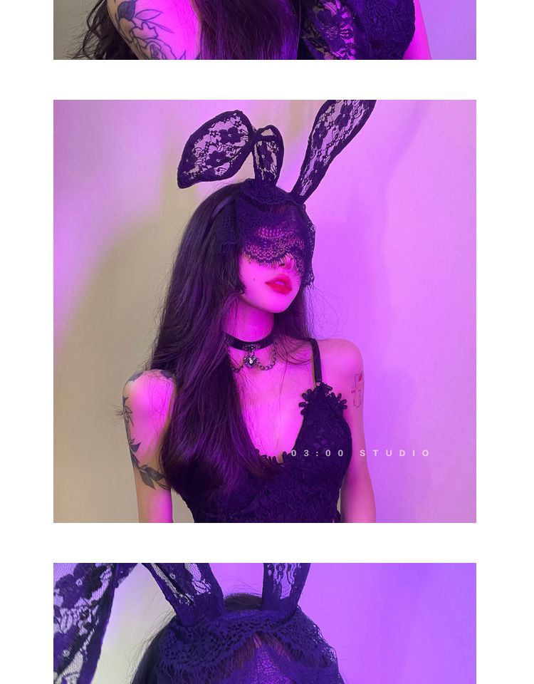 Cattura il coniglietto Ins Internet Famous Sexy Maschera per gli occhi in pizzo con velo e orecchie di gatto alle 3 del mattino_voghion.com