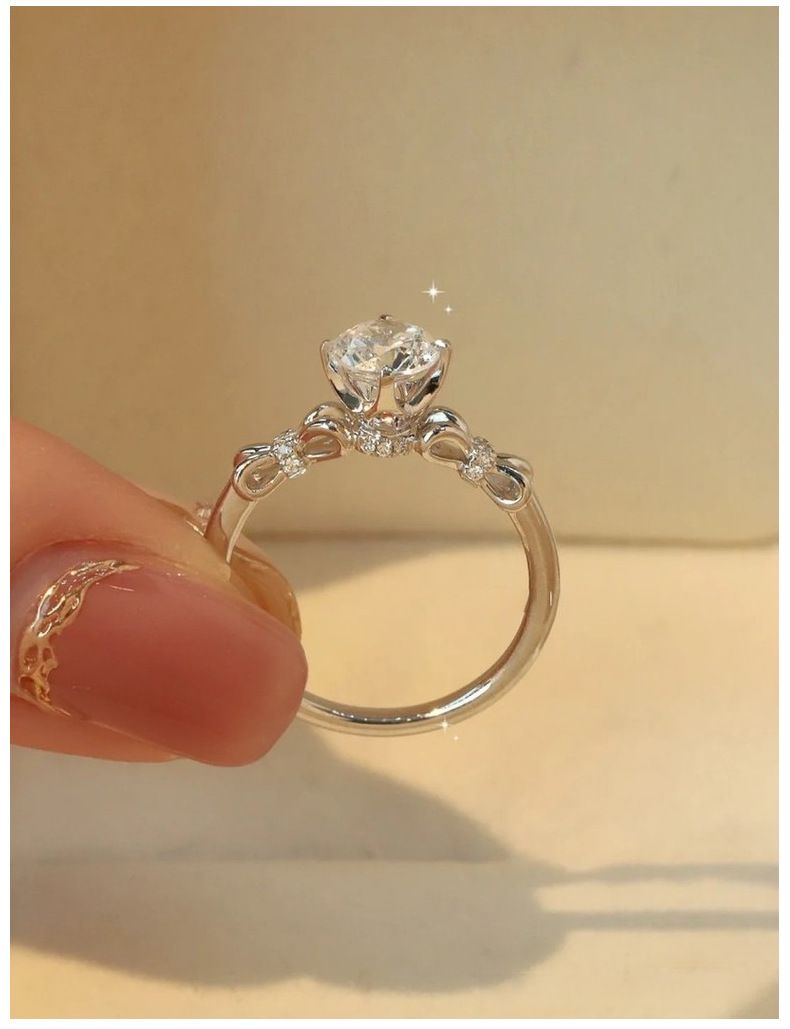 S925 ayar gümüş süper peri Fransız fiyonk pırlanta yüzük moissanite kadın yüzüğü bir karat kapalı boş tepsi_voghion.com