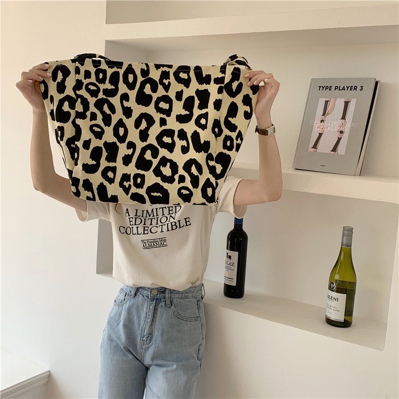 Borsa shopping coreana chic grande casual con tracolla leopardata da donna in tela nuova Bolsa Mujer_voghion.com