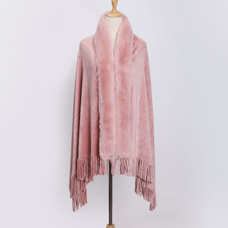 Large shawl scarf with double flanged pile collar fringe_voghion.com