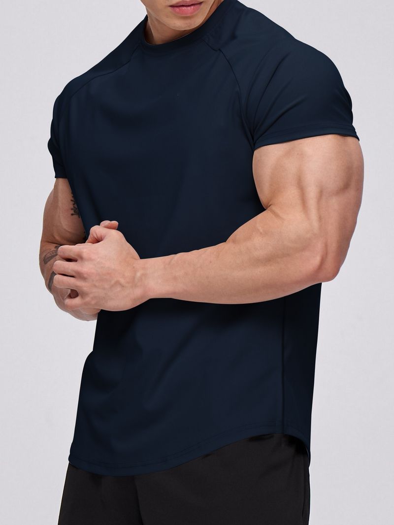 Nova camiseta de secagem rápida masculina, cor sólida, fitness, manga curta, camiseta de verão, corrida, esportes, roupas de secagem rápida_voghion.com