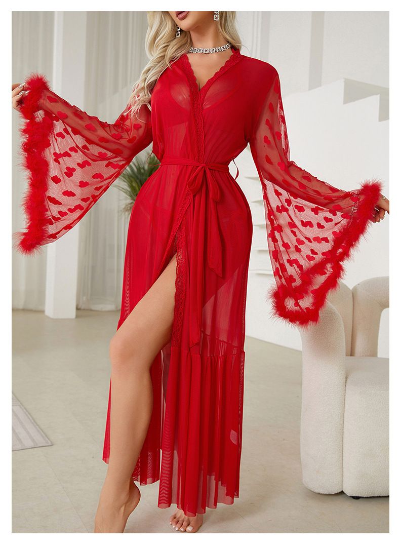 Transparenter Netzmantel – Sexy Dessous-Strickjacke-Nachthemd_voghion.com