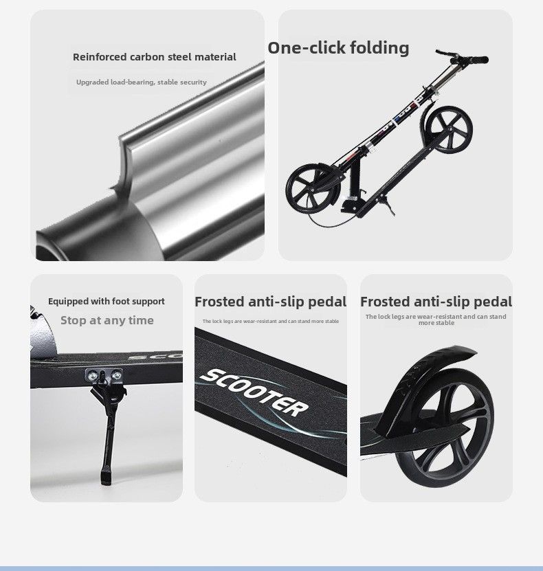 Adult Scooter Children Youth Big Wheel Two Wheels 2 Wheels Foldable City Campus Scooter With Handbrake_voghion.com