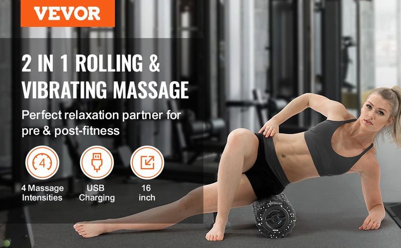 VEVOR Vibrating Foam Roller 4 Intensities Rechargeable Electric EPP Foam Roller_voghion.com