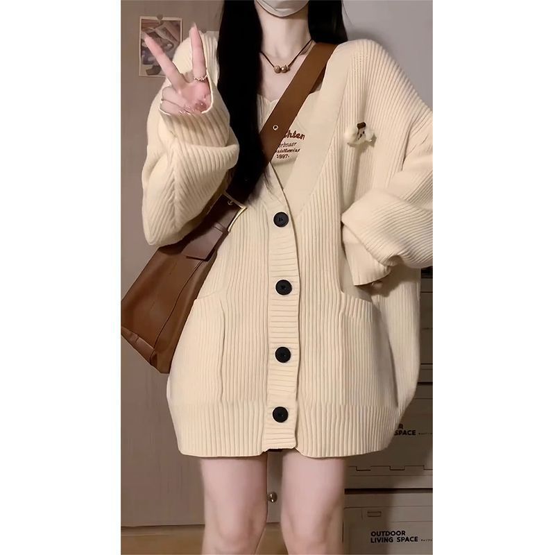 Weicher und gemütlicher Herbst-Winter 2025 Neuer loser Mantel Koreanisches Outfit Top Strickpullover Damen Lazy Style Cardigan_voghion.com