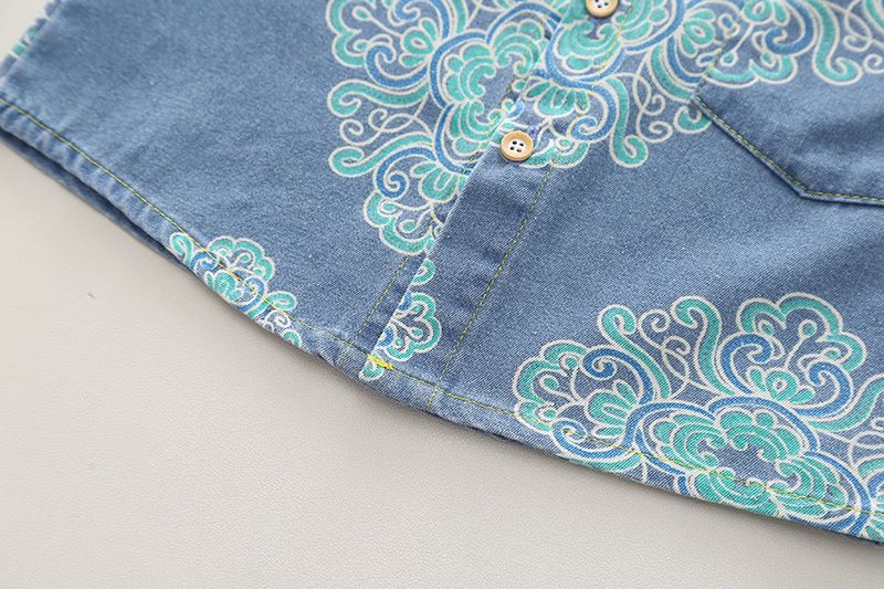 2024 nyári új, kínai stílusú, farmer, rövid ujjú, bő, hétköznapi szett fiúknak és gyerekeknek_voghion.com