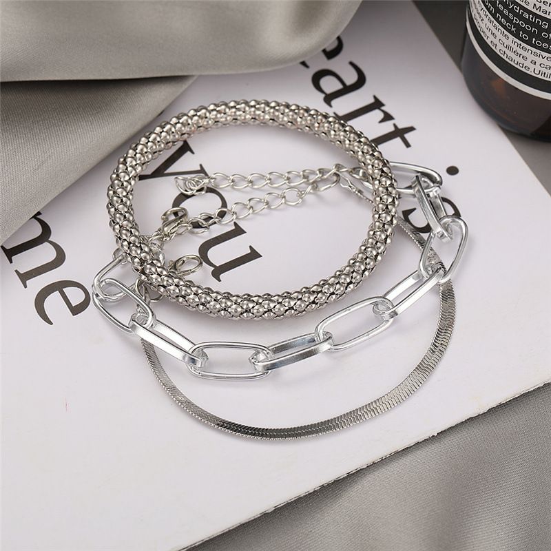 Bracciale multistrato in osso di serpente, creativo, set di 3 bracciali a catena in metallo per donna_voghion.com