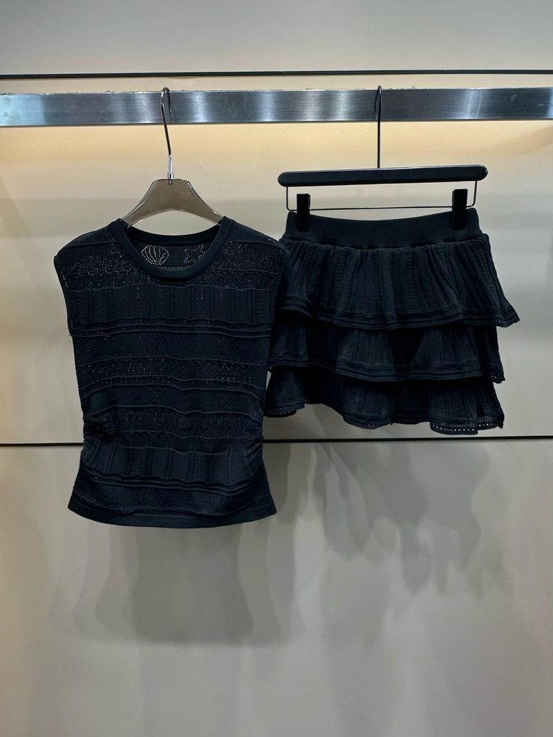 25° Maglia girocollo senza maniche con scollo a V e gonna a torta in maglia, versatile, due pezzi, nuovo marchio NN, inizio autunno_voghion.com