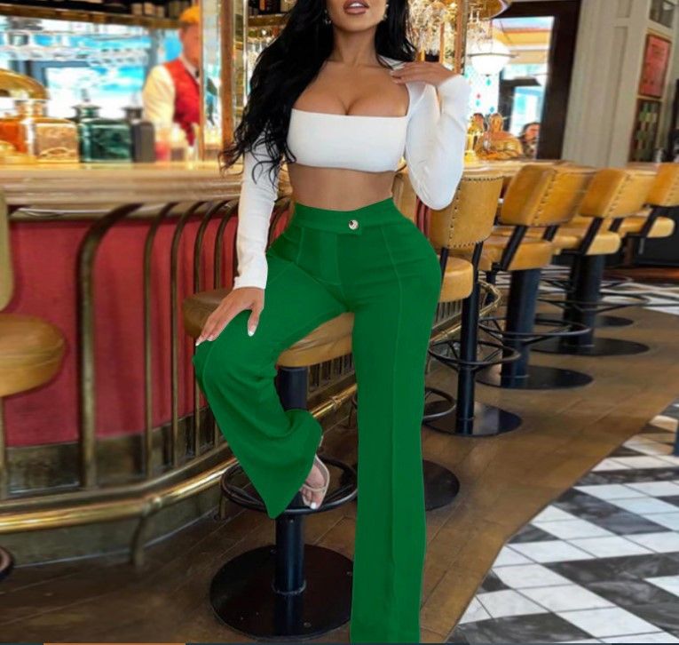Abbigliamento donna autunno e inverno moda oro velluto a righe pantaloni casual da donna_voghion.com