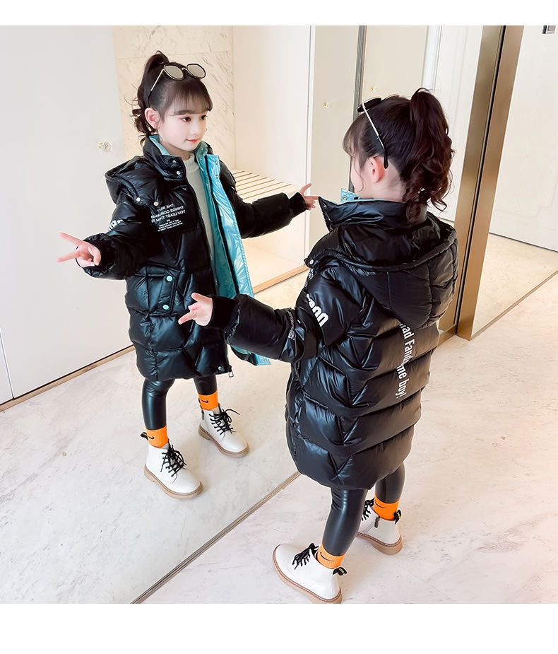 New 2024 Winter Children's Down Jacket for Girls, Fashionable Stylish Mium to Long Cotton Jacket, Washless _voghion.com