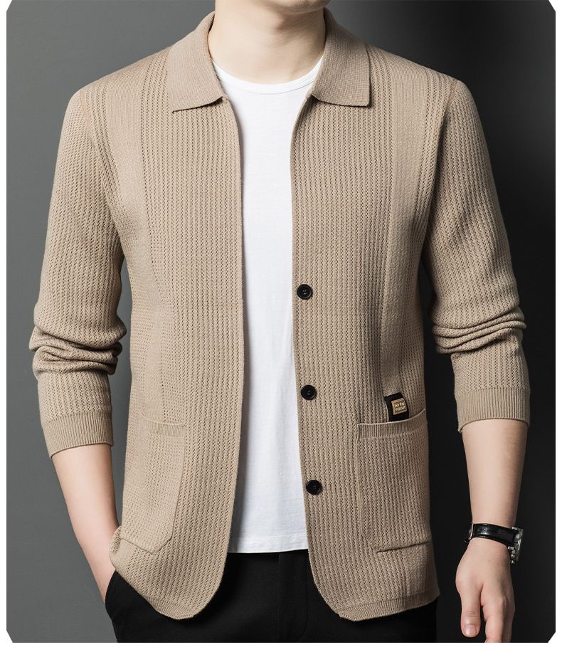 Chaqueta de punto tipo cárdigan juvenil para hombre, informal, de color sólido, primavera y otoño de 2025_voghion.com