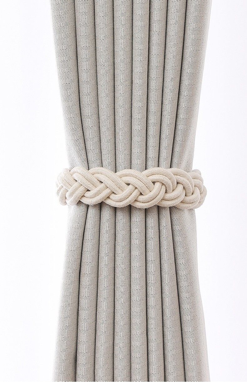 New Simple Style Natural Wood Braided Cotton Rope Curtain Tiebacks Drilling No Installation Buckle Magnetic Attachment_voghion.com