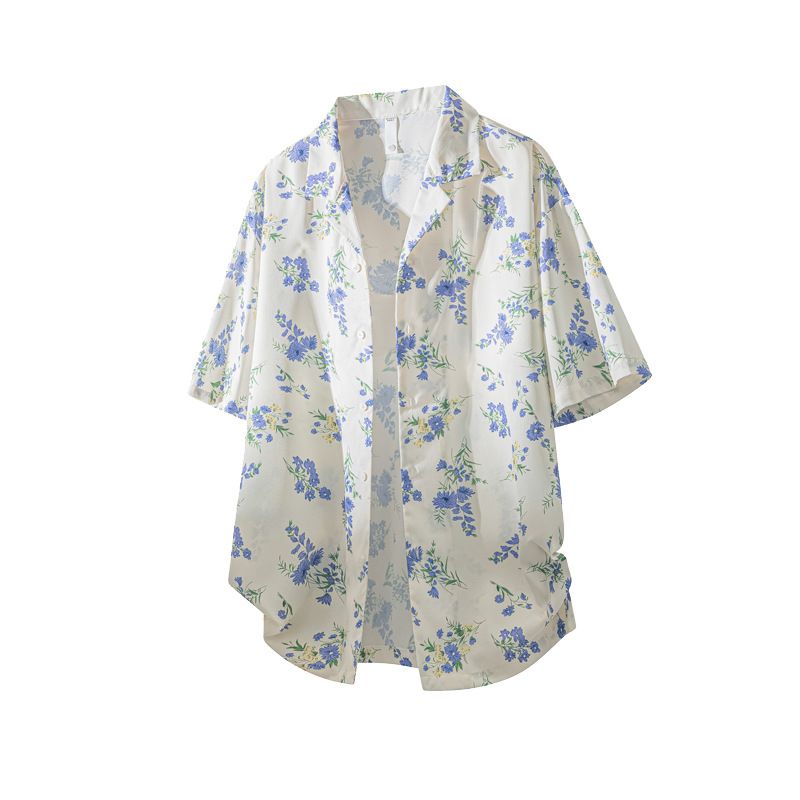 CT Ice Silk Short Sleeve Cuban Collar Shirt For Men 2025 Summer New Hawaiian Style Trendy Printed Loose Jacket_voghion.com