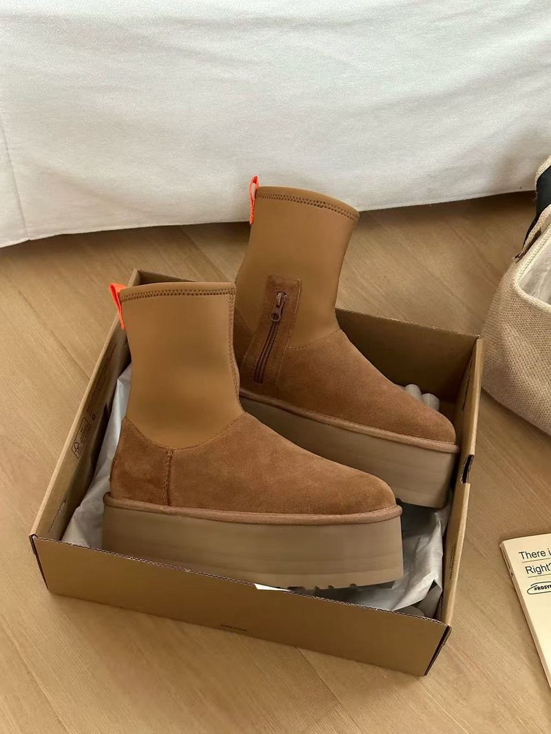 Thick-Soled High-Top Dip Pencil Women's Snow Boots With Fleece Lining And Thickened Sheepskin Wool Integrated Cotton_voghion.com