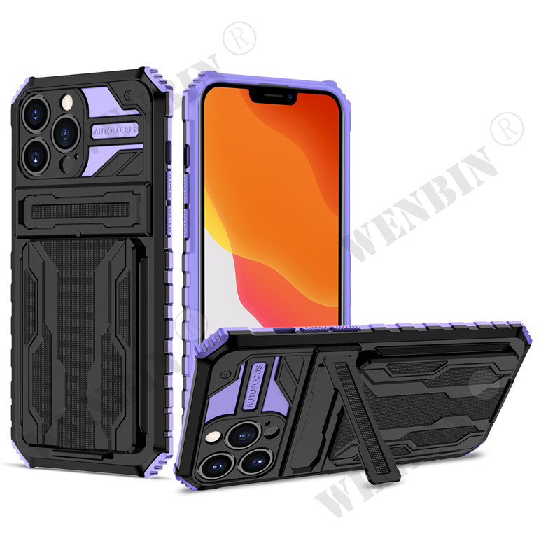For IPhone 15 14 13 12 11 Pro Max XR 8 7 Plus Anti Shock KickStand Bracket Card Slot Case_voghion.com