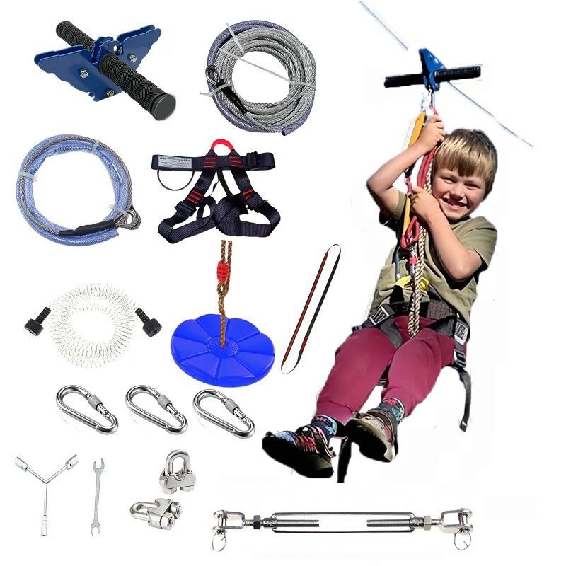 30m Zipline Kit For Kids With Stainless Steel Spring Brake And Seat Trolley With Handle For Backyard_voghion.com