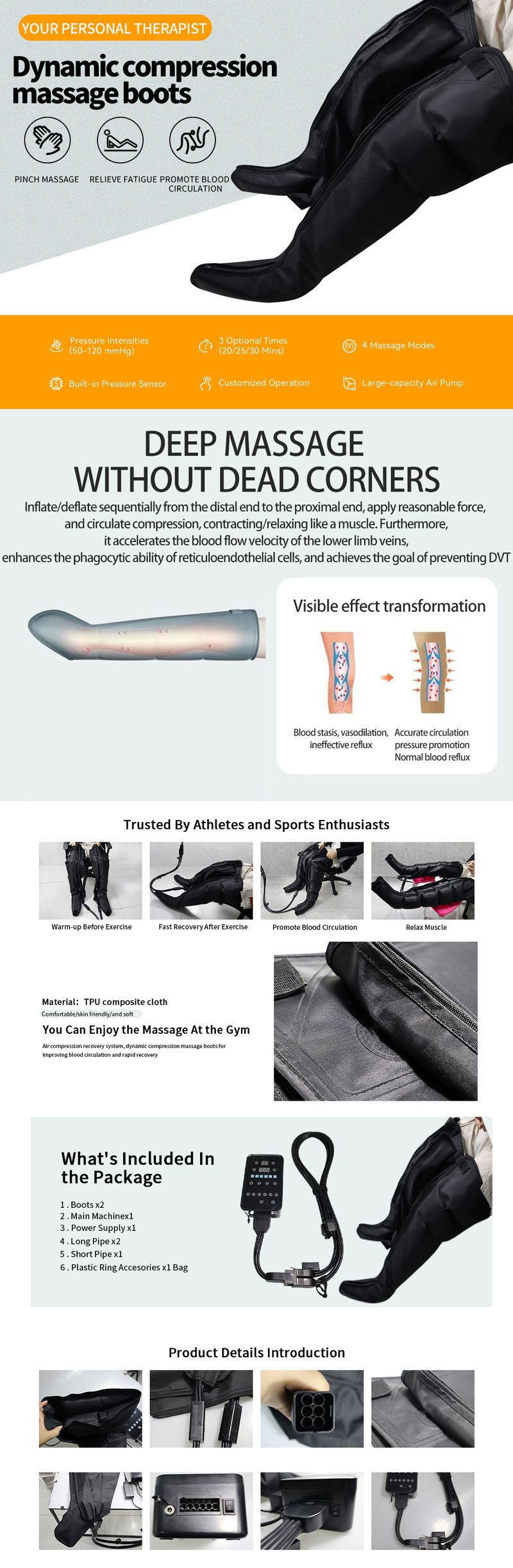 6 camere Air System Massaggiatore per tutto il corpo Pompa a compressione Stivali di recupero Massaggio piedi gambe hine AirWrap_voghion.com