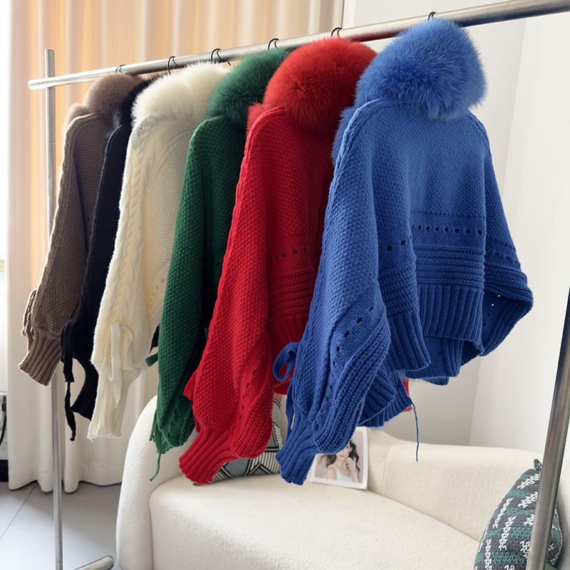 Damenbekleidung neue Herbst-Strickjacke aus Fuchspelz, gestrickter Fuchspelzmantel für Damen_voghion.com