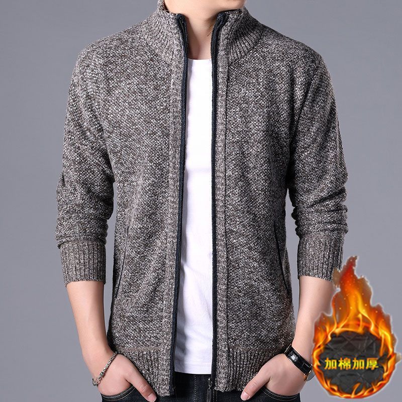 Trui Herfst Winter Mode Casual Geruite Capuchon Fleece Verdikt Heren Losse Pasvorm Plus Size Warme Cardigan_voghion.com