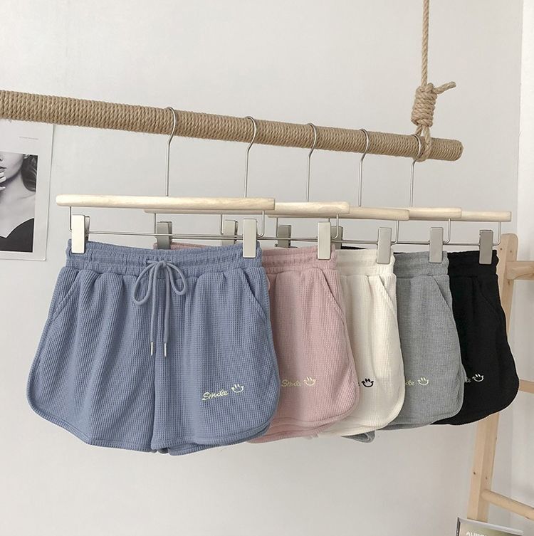 Waffel-Sport-Shorts für Damen, Sommer 2023, neue koreanische Version, lockere Hotpants mit hoher Taille und weitem Bein für den Außenbereich_voghion.com