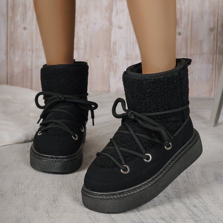 Women's Shoes large size thick bottom cross strap snow boots autumn and winter new thickened mid tube knee length warm women's boots_voghion.com