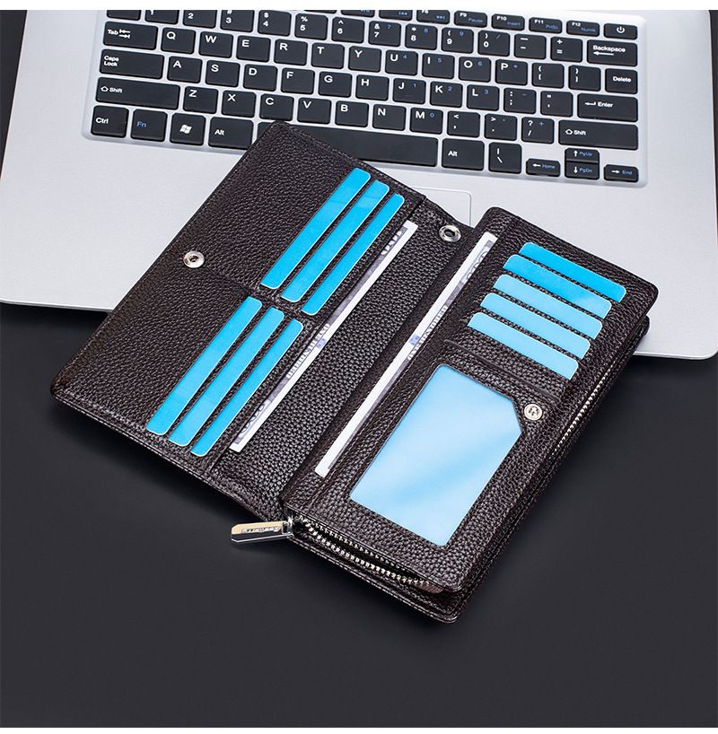 New Men's Wallet Long baellerry Business Casual Litchi Pattern Zipper Clutch Multi-Card Wallet_voghion.com