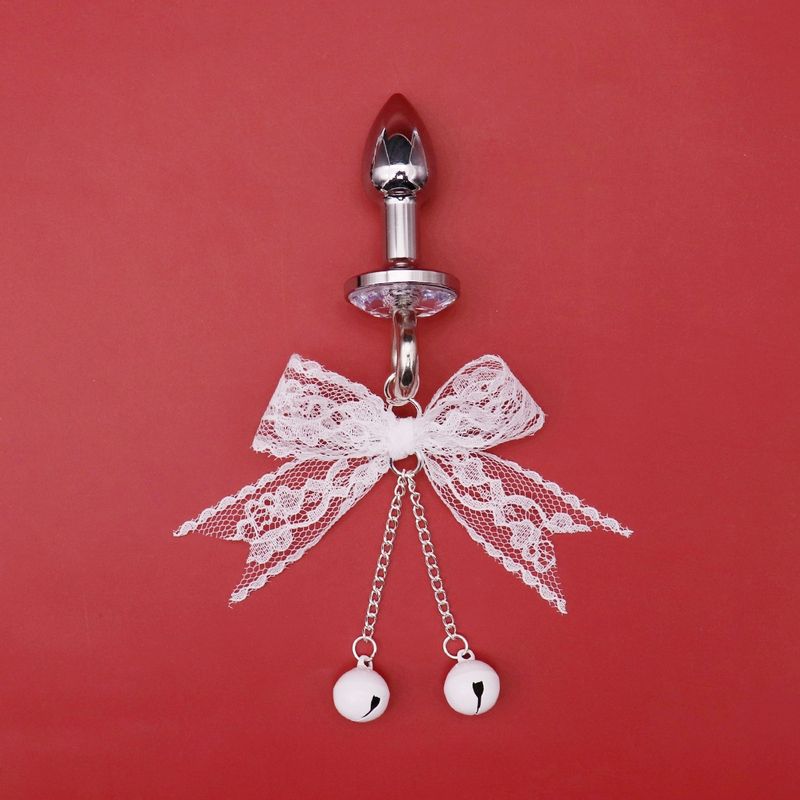 White Lace Bow Bell Anal Plug Erotic SM Flirting Stimulating Nipple Clamps Vaginal Clips_voghion.com
