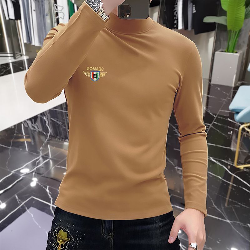Premium Slim-Fit Men's Long Sleeve Turtleneck T-Shirt - Soft Cotton Blend, Minimalist Style For Autumn/Winter (Black/White/Khaki) - Sizes M-4XL_voghion.com