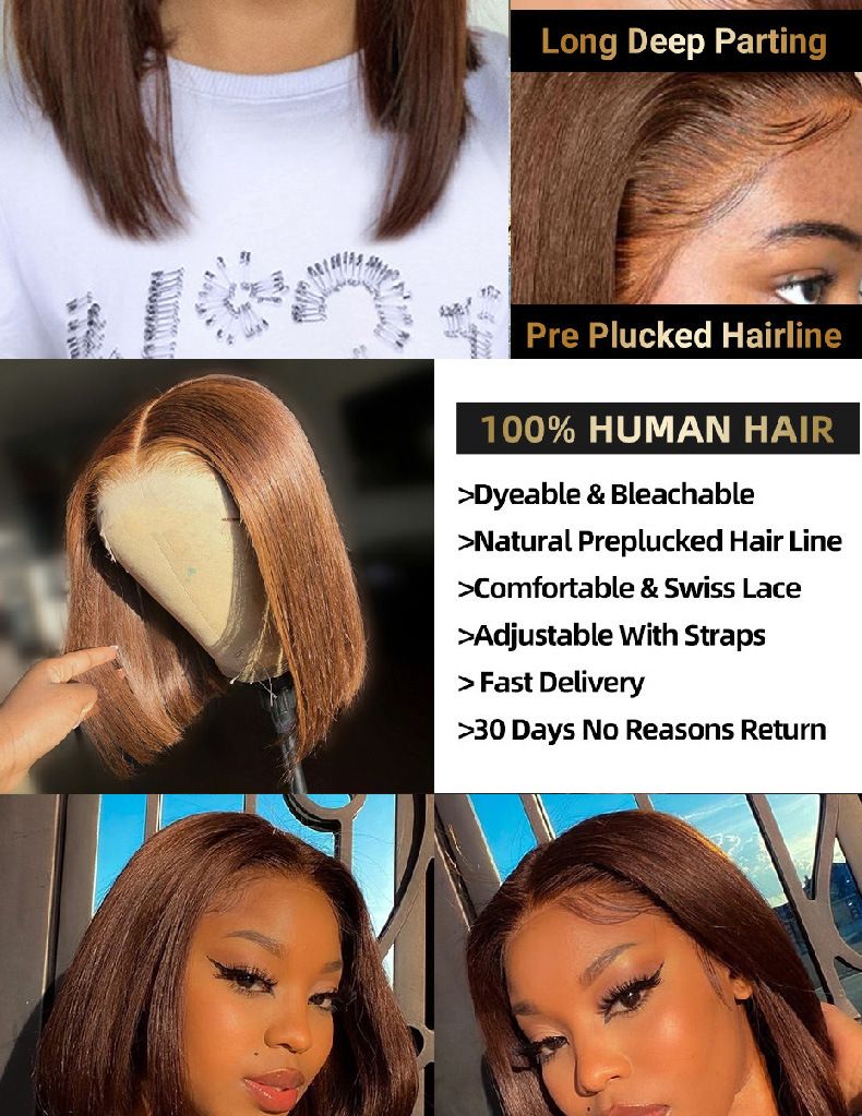 Bob corto Parrucche per capelli umani color cioccolato marrone bobo_voghion.com