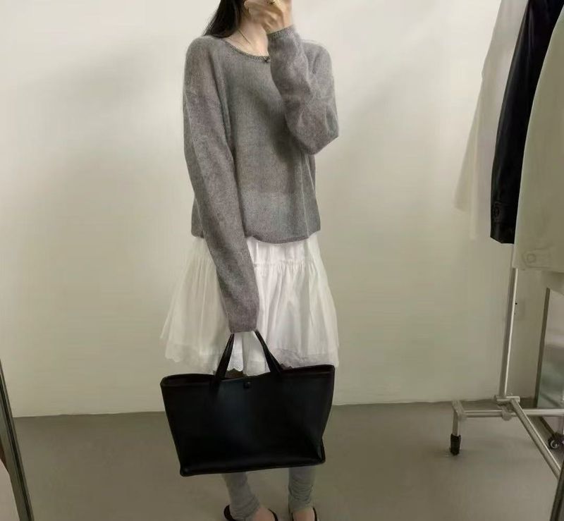 Pull en mohair fin, doux et duveteux, style délicat, pour femme, collection printemps 2025, coupe ample et élégante._voghion.com