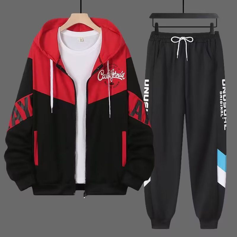 Herrenbekleidung Pulloveranzug für Jungen Frühling und Herbst neue trendige Marke Teenager hübscher trendiger lässiger Strickjacke mit Kapuze zweiteiliger Anzug_voghion.com