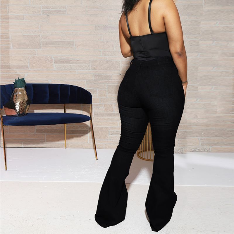 Women's Clothing Love Print High Waist Denim Trousers Women's Bootcut Trousers_voghion.com