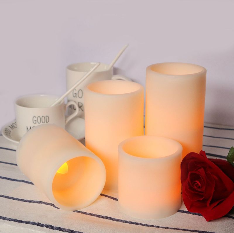 Flammenloses LED-Kerzenset mit Fernbedienung – Weiße und cremefarbene Muscheln, 3/4/5/6 Zoll, anpassbarer Druck, Hochzeits- und Heimdekoration,_voghion.com