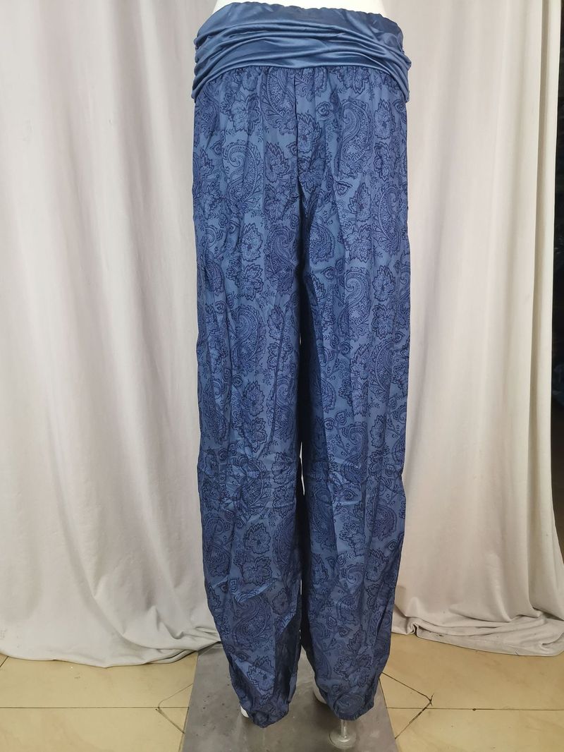 Roupas femininas Impressão digital Calças longas e largas Calças casuais Calças harém_voghion.com