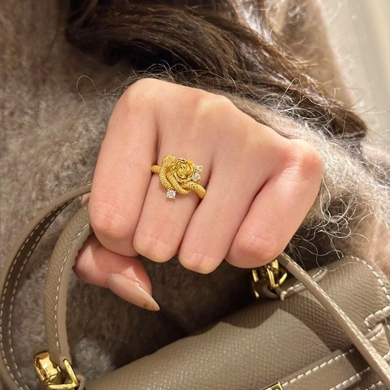 Destiny "golden Spirit Rose Ring, Personalized And High End Style, Versatile Snake Year Ring_voghion.com